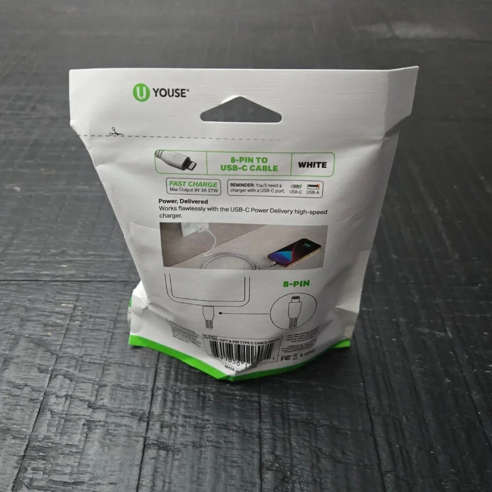 Youse- 10 foot USB cable. 8-pin to USB C, Fast Charging cable. iPads, iPhones.
